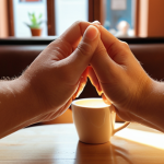 **

A close-up of two hands gently touching, bathed in warm, soft light. Focus on conveying empathy and connection. Background should be blurred but suggest a comfortable, intimate setting like a cafe or living room. The overall tone should be inviting and sincere.

**
