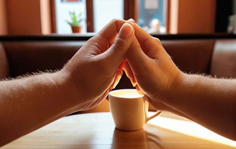 **

A close-up of two hands gently touching, bathed in warm, soft light. Focus on conveying empathy and connection. Background should be blurred but suggest a comfortable, intimate setting like a cafe or living room. The overall tone should be inviting and sincere.

**