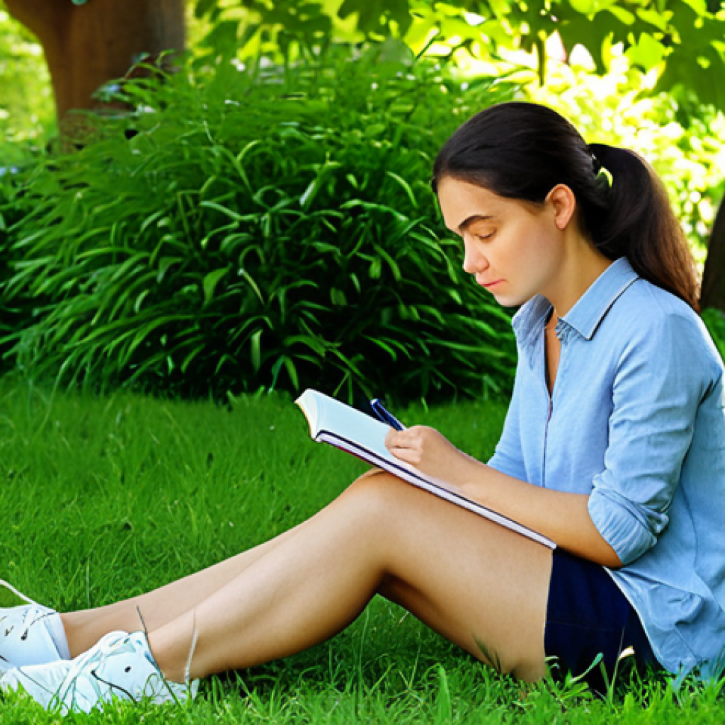 **

"A woman with a thoughtful expression, fully clothed in casual attire, sitting in a sunlit park, notebook in her lap, pen in hand, surrounded by lush greenery, considering her values, safe for work, appropriate content, perfect anatomy, natural proportions, professional, modest, family-friendly"

**