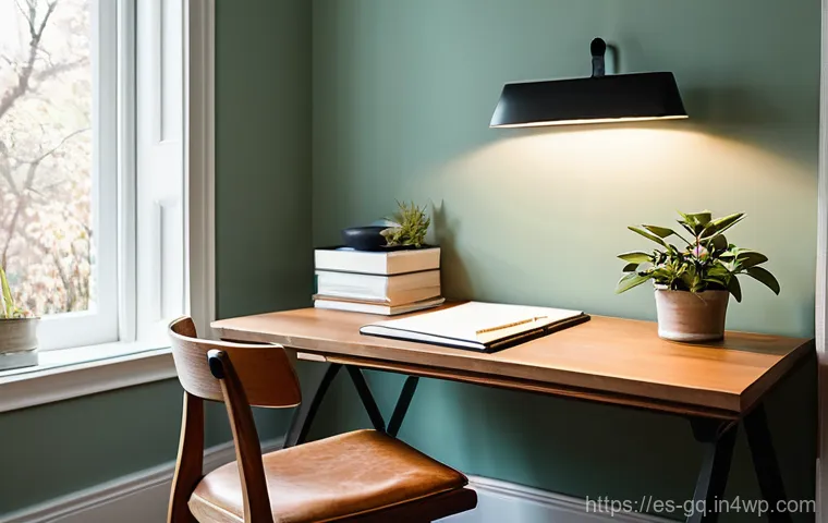 의식적 선택 훈련을 위한 환경 설정 - **Prompt:** A serene and organized home office designed for conscious decision-making. The desk is c...
