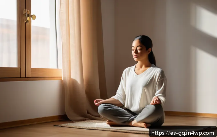의식적 선택 훈련과 자기 계발 전략 - A serene indoor meditation scene featuring a young adult woman practicing mindfulness in a cozy, sof...